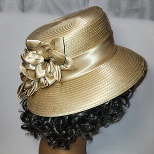 August Hat Company Women's Champagne Gold Flower Wedding Church Hat